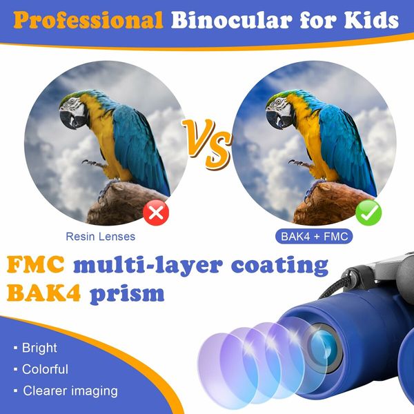 Real Binoculars for Kids 8x21 High-Resolution Optics Compact Toy Binocular for Bird Watching Travel Camping(Blue)