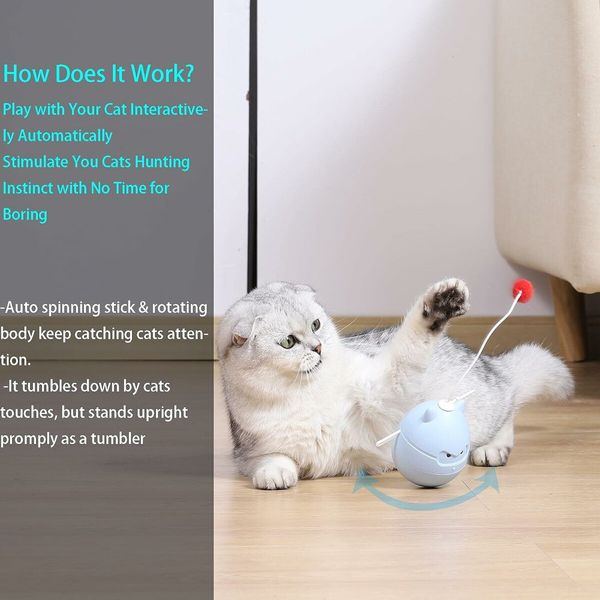 Cat Toys, Interactive Pet Toys with Rotating and Stumbling Functions Interactively and Automatically Playing with Cats (Blue)