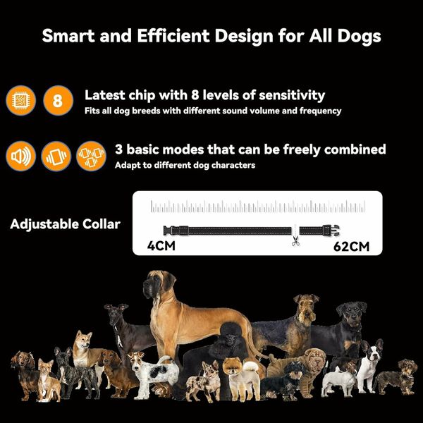 Bark Collar with Dual Vibration Version, Smart No Shock Bark Collar for Large Medium Small Dogs