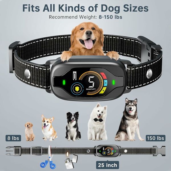 Smart Dog Bark Control Collar, Rechargeable Pet Safe Anti Barking Dog Training Collar with Beep, Vibration, Shock