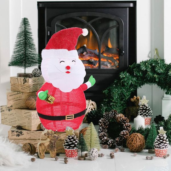 1PC Christmas Light Up Ornament Santa Claus Metal Santa Claus Home decor LED Santa Nativity Decor Light up Santa Claus Outdoor Table lamp Cloth Desk lamp Luminous