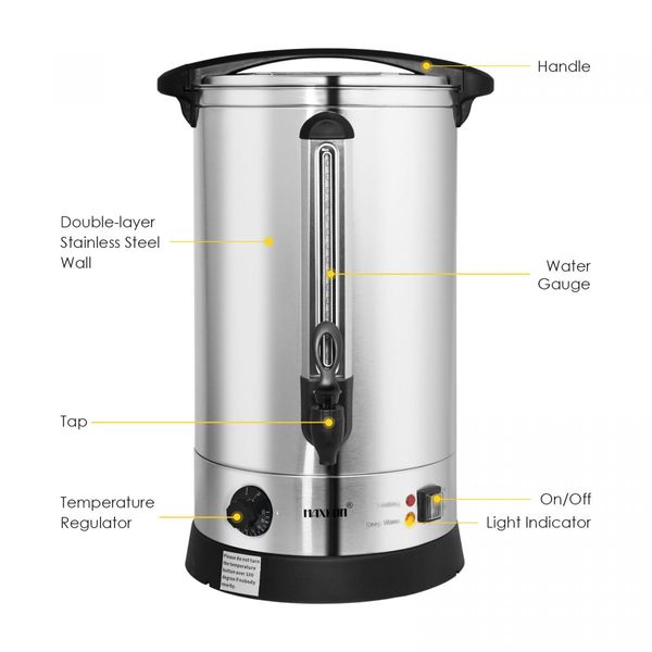 Maxkon 17L Water Urn Dispenser Kettle Instant Hot Cold Coffee Tea Maker Machine Home Commercial Camping Boiler Stainless Steel with Tap