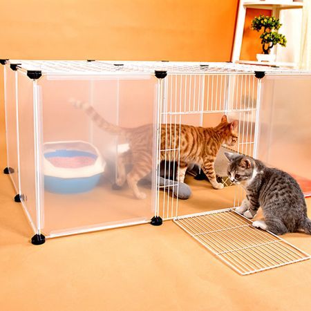 DIY Large Cat Villa Home Pet Bed Pet Cage White Wire Fence Dog Kennel Anti-skip Cat Fence Plastic Home Wooden Hammer