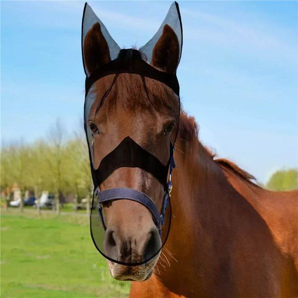 M/L/XL Breathable Horse Fly Mask Mesh Ears Nose Full Face for Horse Equipment