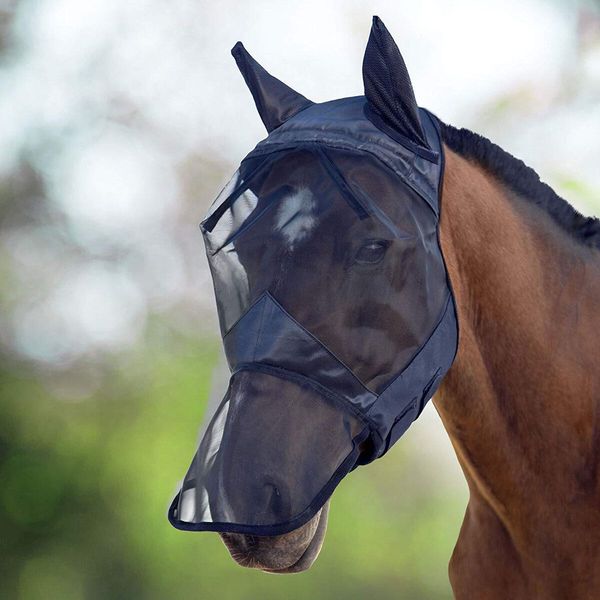 M/L/XL Breathable Horse Fly Mask Mesh Ears Nose Full Face for Horse Equipment