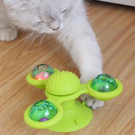 Rotating Three Head Windmill Cat Toy Scratching Hair Pet Cat Interactive Toy