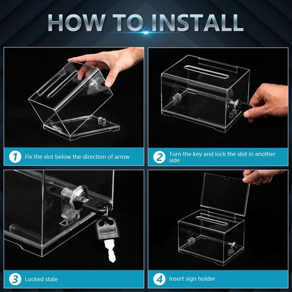 Clear Donation Box with Lock,Ballot Box with Sign Holder,Suggestion Box Storage Container for Voting,Raffle Box,Tip Jar 6.2" x 4.6" x 4.0"