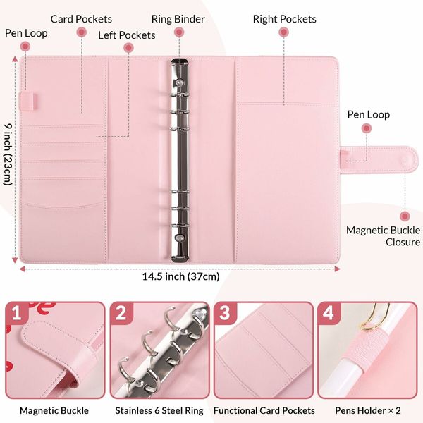 100 Envelopes Challenge Binder,A5 Money Saving Budget Binder with Cash Envelopes - Savings Challenges Book to Save 5,050 Dollars (Pink)