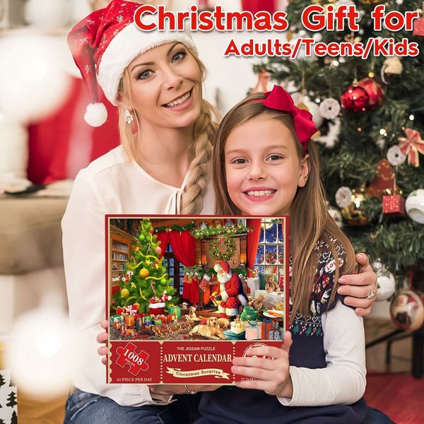 Jigsaw Puzzle Advent Calendar 2023-1008 Pieces Jigsaw Puzzle for Adult Kids,24 Days Countdown Calendar,Santa's Surprise,19.7 inches x 27.6 inch,Family Game Puzzle,Christmas Gift Idea for Teens Adult