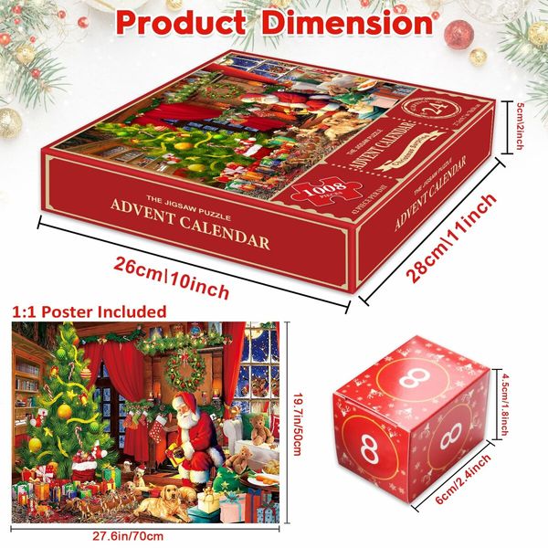 Jigsaw Puzzle Advent Calendar 2023-1008 Pieces Jigsaw Puzzle for Adult Kids,24 Days Countdown Calendar,Santa's Surprise,19.7 inches x 27.6 inch,Family Game Puzzle,Christmas Gift Idea for Teens Adult