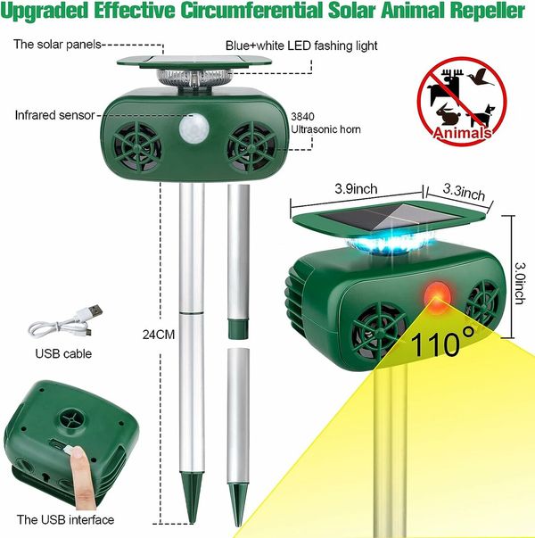 Solar Ultrasonic Animal Repeller,  Solar Animal Repeller  for Plants Yard