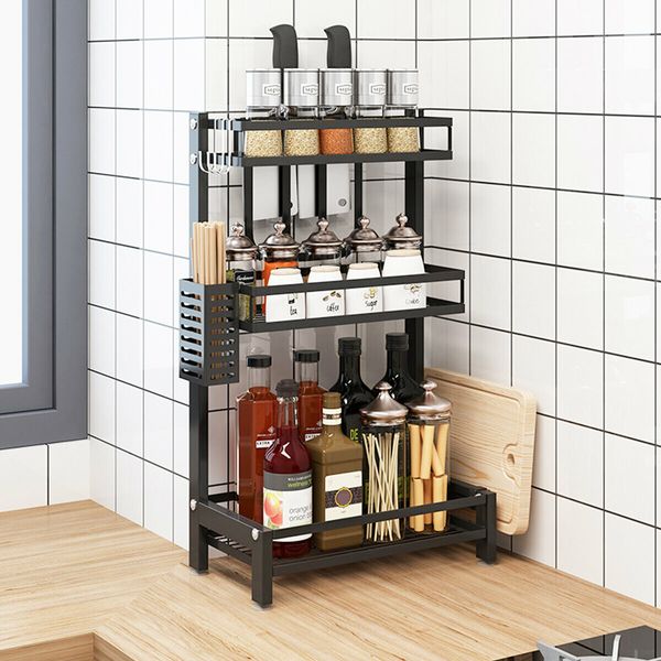 2/3 Tier Kitchen Rack Organizer Stainless Steel Countertop Spice Jars Bottle KitB 5Pcs2 Layers