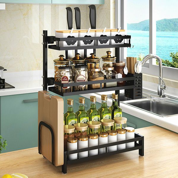 2/3 Tier Kitchen Rack Organizer Stainless Steel Countertop Spice Jars Bottle Kit.A2 Layers