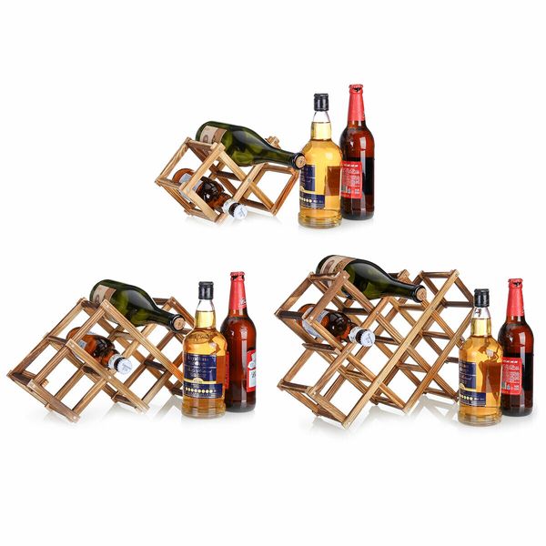 6 Bottle Foldable Wooden Bottle Holder - Natural Shelves Display#2