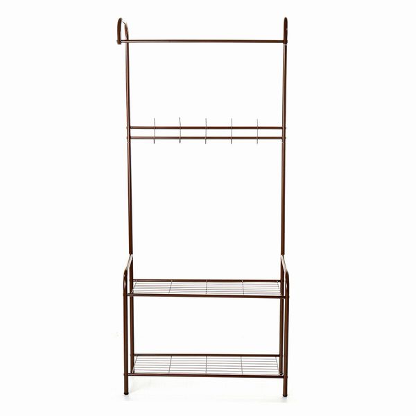 165cm Clothes Cloth Coat Rack Hanger Garment Portable Shoe Rack Shelf Bracket Hat Hook Organiser Studying Bedroom Black