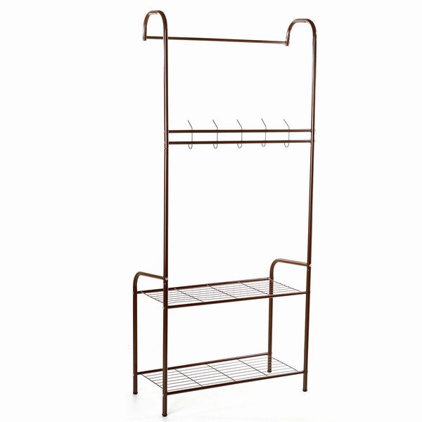 165cm Clothes Cloth Coat Rack Hanger Garment Portable Shoe Rack Shelf Bracket Hat Hook Organiser Studying Bedroom Black