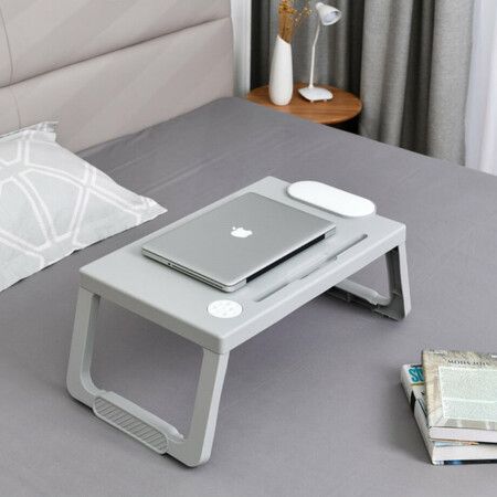 Portable Plastic Foldable Laptop Desk Stand Lapdesk Computer Notebook Breakfast Tray Table Office Serving Table with Tablet&Pen Slots/Cup Holder Orange