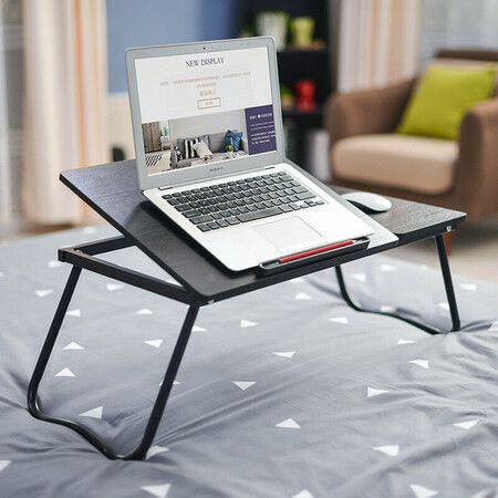 A1 Upgraded Foldable Wooden Laptop Desk Portable Folding Conputer Desk Bed Notebook Stand Study Table Breakfast Bed TrayBlack