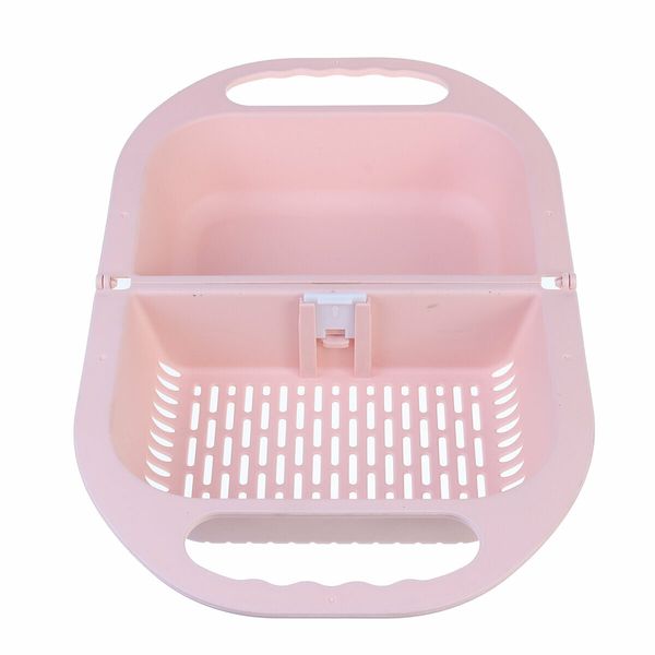 BOQUN Foldable Drain Rack Vegetable Fruit Washing Basket Strainer Colander Kitchen SinkPink