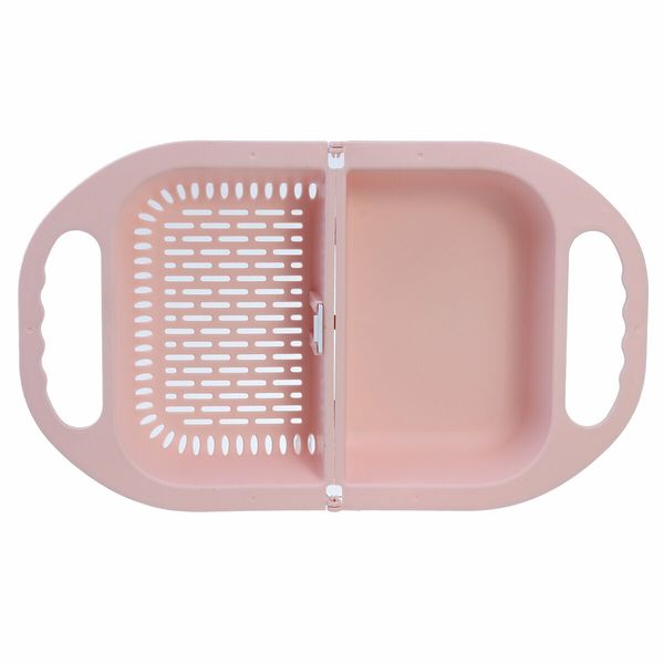 BOQUN Foldable Drain Rack Vegetable Fruit Washing Basket Strainer Colander Kitchen SinkPink