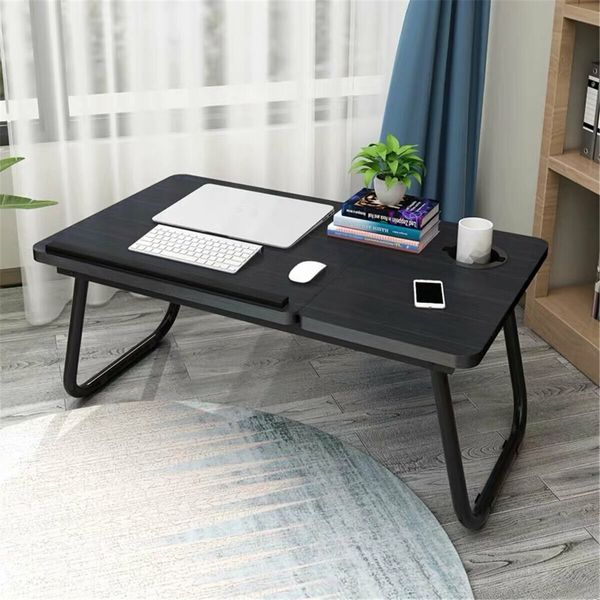 Liftable Folding Computer Desk Laptop Stand 4 Heights Adjustable with Cup Holder Lap Bed Table Tray Breakfast TablePink