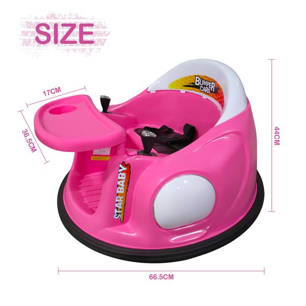 Kids Bumper Car Remote Control Ride On Toy Electric RC Race Vehicle LED Lights 360 Degree Spin 6V Battery Toddlers Gifts Dining Tray Pink