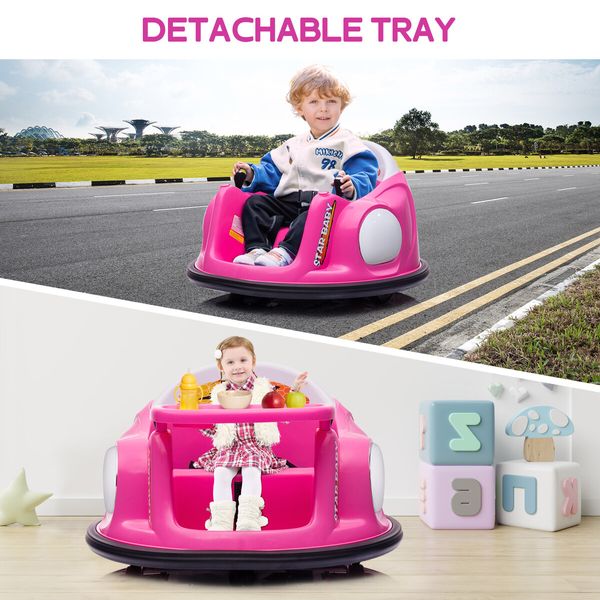 Kids Bumper Car Remote Control Ride On Toy Electric RC Race Vehicle LED Lights 360 Degree Spin 6V Battery Toddlers Gifts Dining Tray Pink