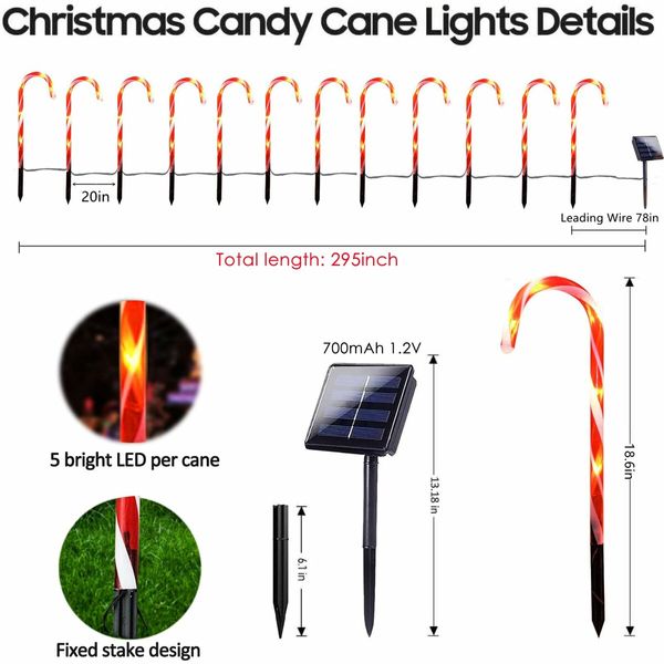 24 Pack Upgraded Waterproof Solar Christmas Candy Cane Lights,Christmas Pathway Stake Lights Outdoor with 8 Modes,Solar Pathway Makers Lights for Outdoor Yard Walkway Garden Christmas Decorations