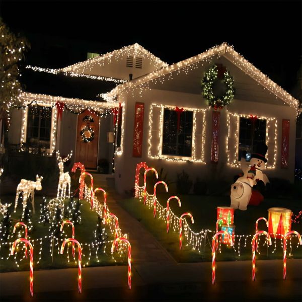 24 Pack Upgraded Waterproof Solar Christmas Candy Cane Lights,Christmas Pathway Stake Lights Outdoor with 8 Modes,Solar Pathway Makers Lights for Outdoor Yard Walkway Garden Christmas Decorations