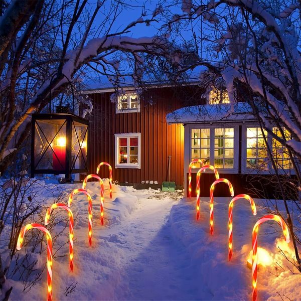 24 Pack Upgraded Waterproof Solar Christmas Candy Cane Lights,Christmas Pathway Stake Lights Outdoor with 8 Modes,Solar Pathway Makers Lights for Outdoor Yard Walkway Garden Christmas Decorations