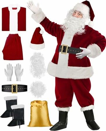 XL-Men's Santa Clause Costume 9 Pcs Christmas Santa Suit Santa Costume for Men