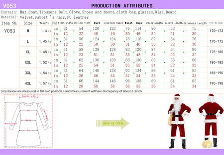 L-Men's Santa Clause Costume 9 Pcs Christmas Santa Suit Santa Costume for Men