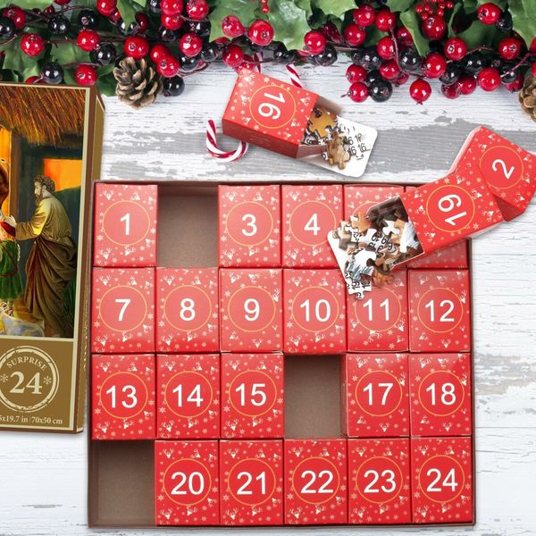 Jigsaw Puzzle Advent Calendar Nativity - 1008 Pieces Jigsaw Puzzle,24 Days Countdown Calendar,The Birth of Jesus,Family Game Puzzle,Christmas Gift Idea