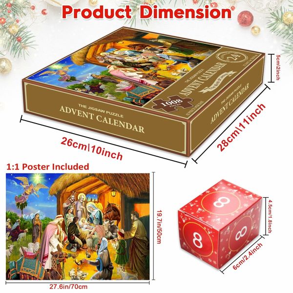 Jigsaw Puzzle Advent Calendar Nativity - 1008 Pieces Jigsaw Puzzle,24 Days Countdown Calendar,The Birth of Jesus,Family Game Puzzle,Christmas Gift Idea