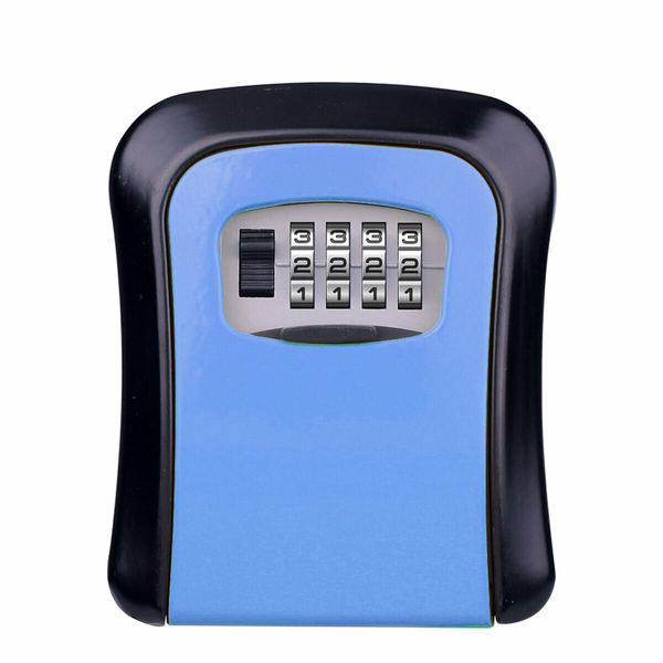 Wall Mounted 4-Digit Combination Lock Key Safe Storage Box Home Gate CofferBlue