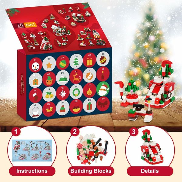 24 Days of Christmas Advent Calendar 2023,24 In 4 Christmas Building Block Stem Toys,1075 Pcs Christmas Countdown Calendar Building Sets Toys,Christmas Vacation Stocking Stuffers Gifts for Kids Age3+