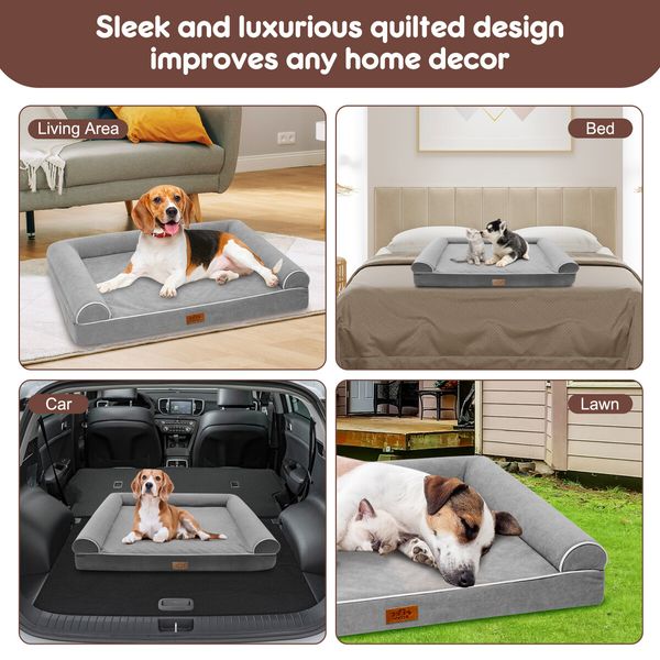 XL Dog Pet Cat Bed Sofa Calming Elevated Puppy Couch Water Resistant Warming Mattress Lounge Bedding Foam Cushion with Bolsters Removable Washable Cover