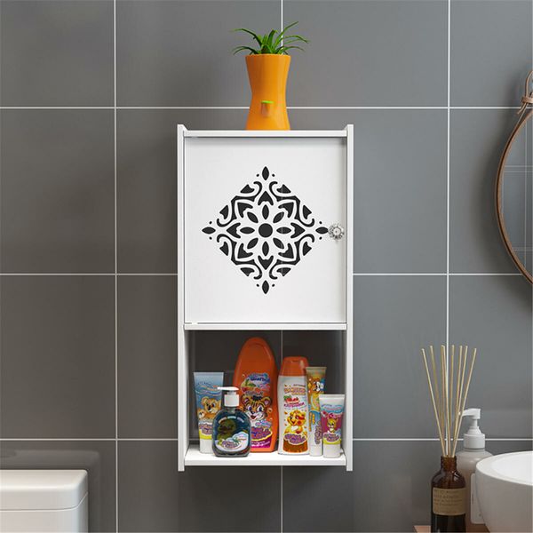 Bathroom Kitchen Storage Container Rack Wall Punch-free Toilet Washbasin Storage Cabinet#03