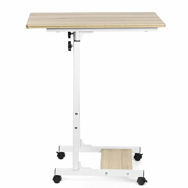 Moveable Computer Laptop Desk Height Adjustable Writing Study Table Book Storage Shelf Workstation with Wheels Warm White