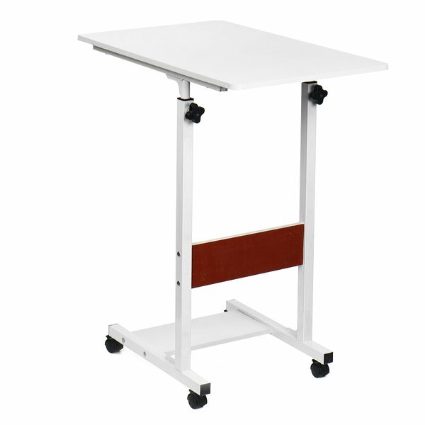 Moveable Computer Laptop Desk Height Adjustable Writing Study Table Book Storage Shelf Workstation with Wheels Warm White