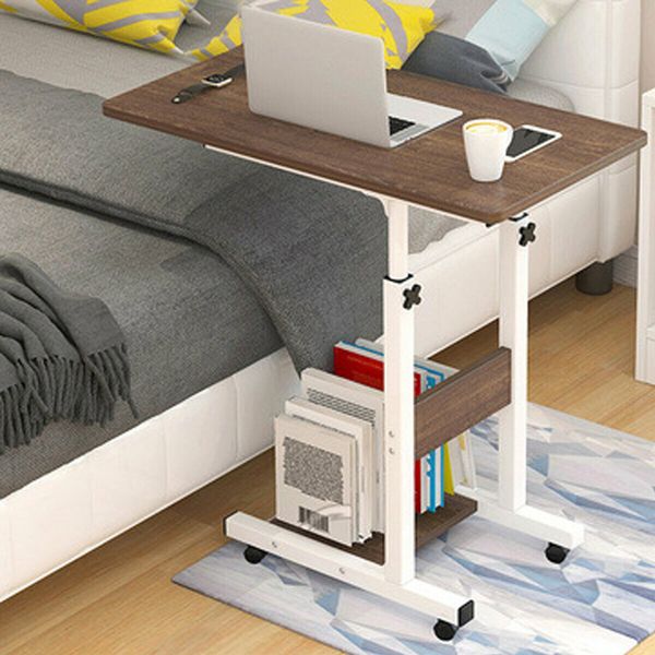 Moveable Computer Laptop Desk Height Adjustable Writing Study Table Book Storage Shelf Workstation with Wheels Warm White