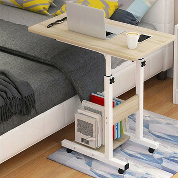 Moveable Computer Laptop Desk Height Adjustable Writing Study Table Book Storage Shelf Workstation with Wheels Warm White