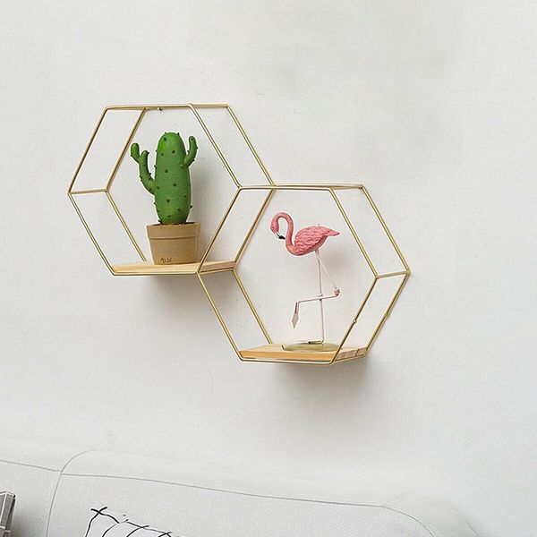 Hexagon Wall Mounted Shelf Nordic Storage Rack Bookshelf Decorations Display Stand Organizer Black