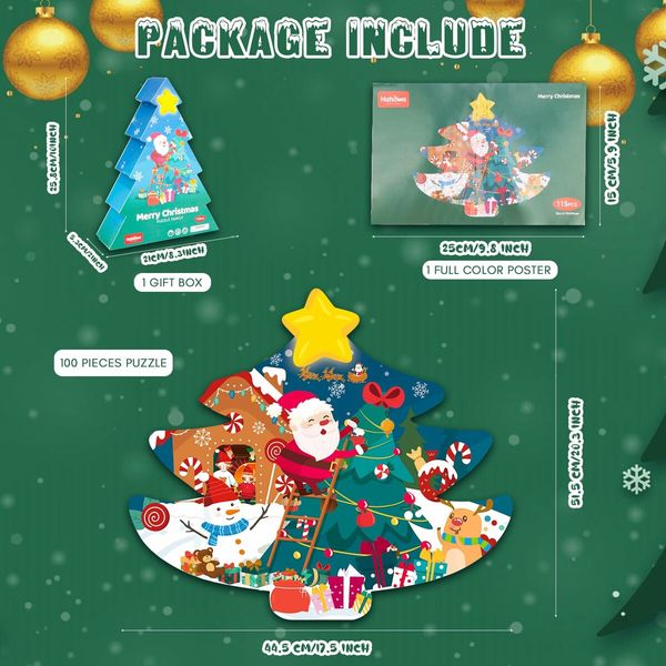 115 Piece Christmas Theme Jigsaw Puzzle for Kids,Christmas Tree Shaped Santa Preschool Learning Educational Puzzles Toys for Toddler Children