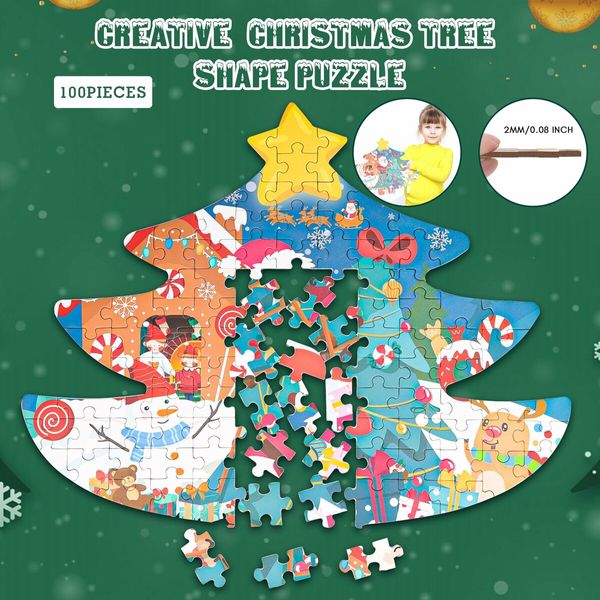 115 Piece Christmas Theme Jigsaw Puzzle for Kids,Christmas Tree Shaped Santa Preschool Learning Educational Puzzles Toys for Toddler Children