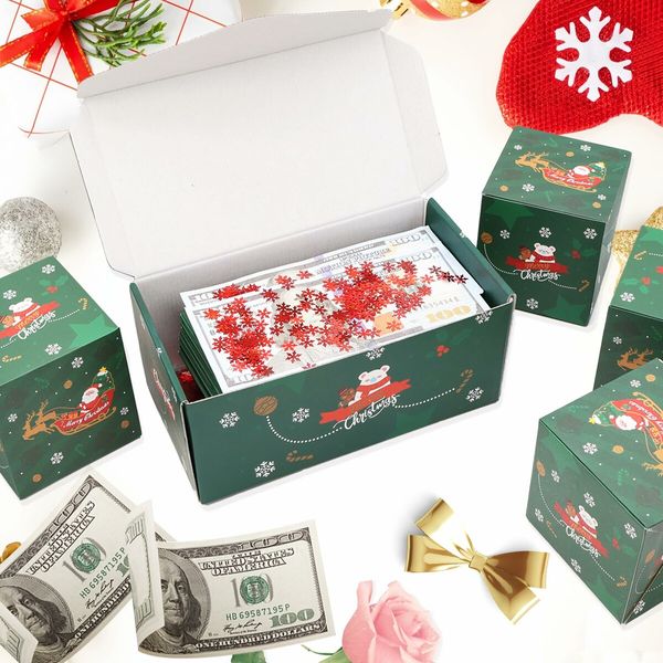 Surprise Gift Box Explosion for Money,Unique Folding Bouncing Red Envelope Gift Box with Confetti,Cash Explosion Luxury Gift Box for Birthday Anniversary Valentine Proposal (15 Bounces) (Green Christmas)