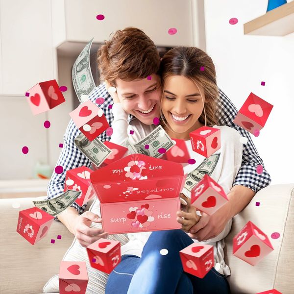 Surprise Gift Box Explosion for Money,Unique Folding Bouncing Red Envelope Gift Box with Confetti,Cash Explosion Luxury Gift Box for Birthday Anniversary Valentine Proposal (15 Bounces,Pink)