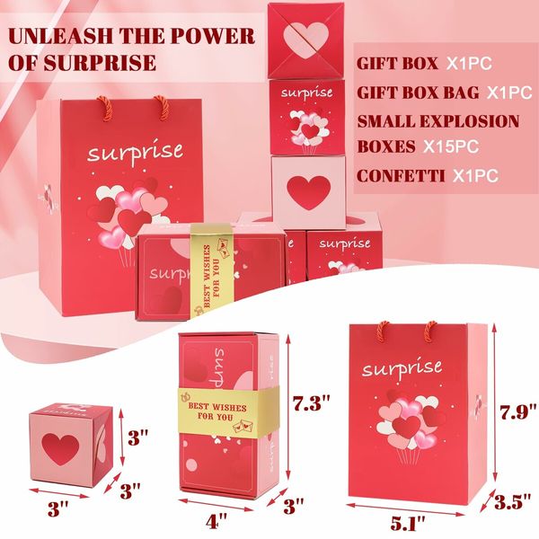 Surprise Gift Box Explosion for Money,Unique Folding Bouncing Red Envelope Gift Box with Confetti,Cash Explosion Luxury Gift Box for Birthday Anniversary Valentine Proposal (15 Bounces,Pink)