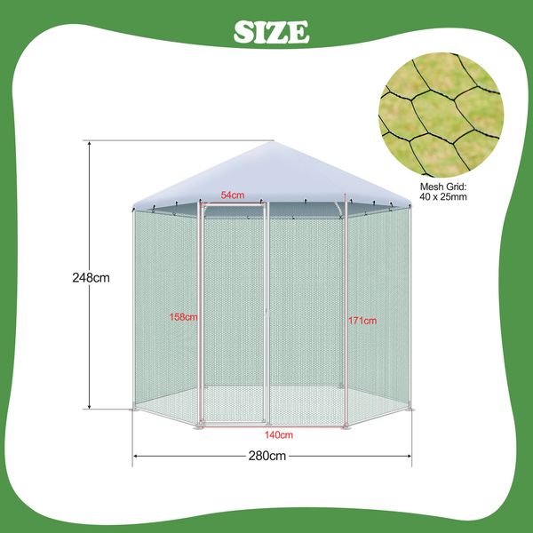 Chicken Coop Rabbit Hutch Duck Walk In Cage Hen Puppy Enclosure House Large Pen Shade Cover Backyard 2.8 X 2.48M