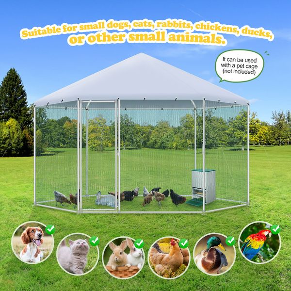 Chicken Coop Rabbit Hutch Duck Walk In Cage Hen Puppy Enclosure House Large Pen Shade Cover Metal Backyard 4 X 2.63M